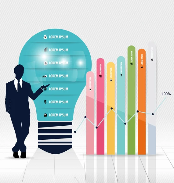 Empresário mostrando lâmpada com modelo de design infográfico . — Vetor de Stock