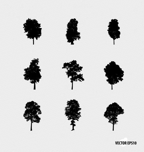 Set van boom silhouetten. vectorillustratie. — Stockvector