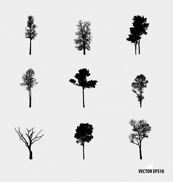 Ensemble de silhouettes d'arbres. Illustration vectorielle . — Image vectorielle