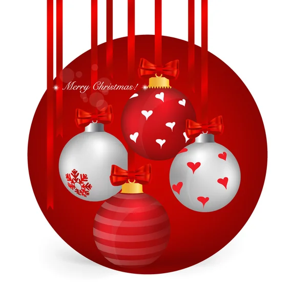 Fond de Noël. Boule de Noël avec ruban et arc, vecteur — Image vectorielle