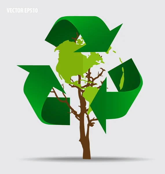 Pensez vert, concept d'écologie. Arbre avec symbole de recyclage, vecteur I — Image vectorielle