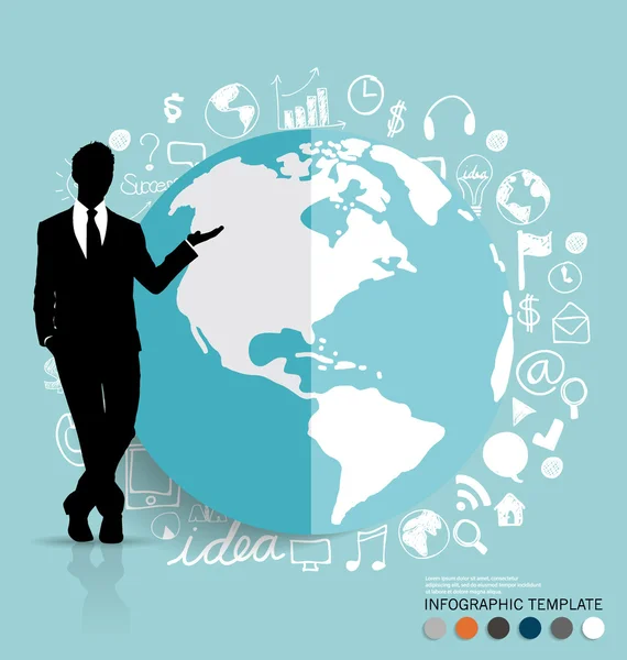 Businessman showing modern globe with application icon, modern t — Stock Vector