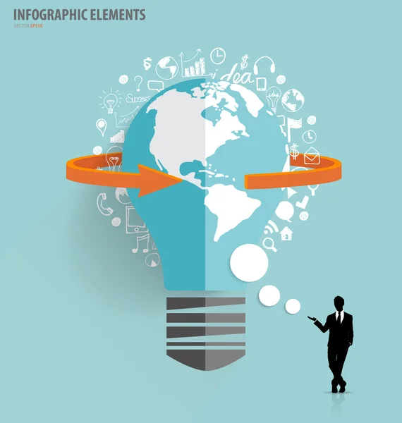 Businessman showing light bulb with cloud of application. Vector — Stock Vector