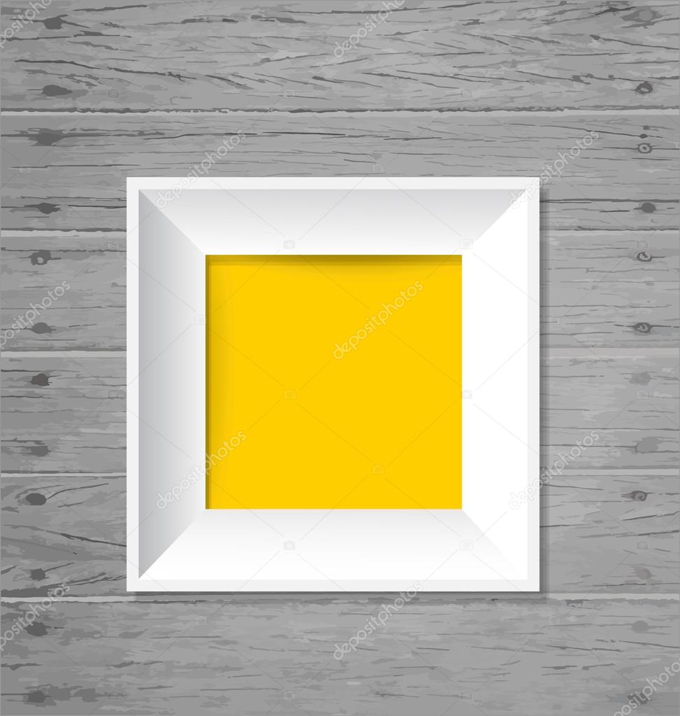 White modern frames on the wood wall, vector illustration.