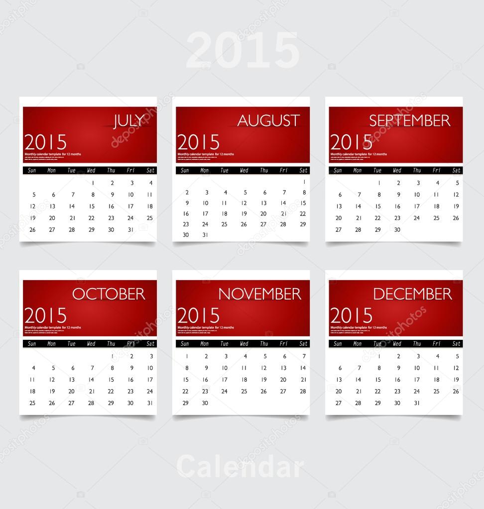 単純な 15 年カレンダー 7 月 8 月 9 月 10 月 11 月 ストックベクター C Jannystockphoto