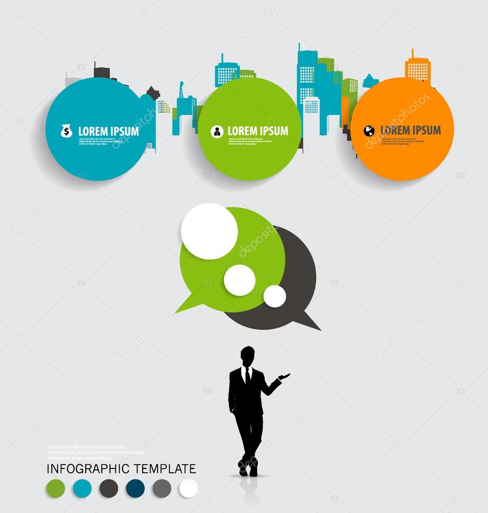Modern infographics template style. Businessman with bubble spee