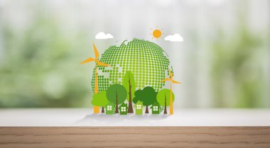 Eco friendly earth on wood table clipart