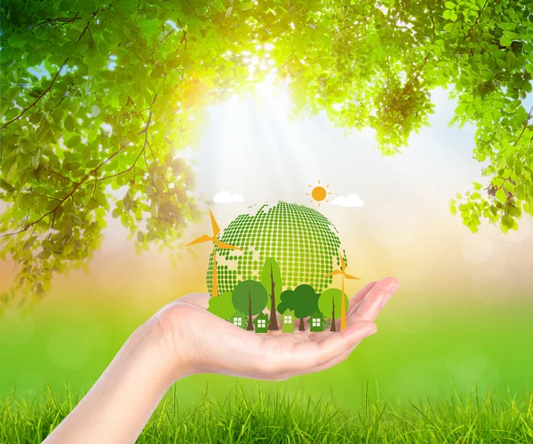 Woman hand hold eco friendly earth — Stock Photo, Image