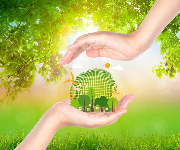 Woman hand hold eco friendly earth — Stock Photo, Image