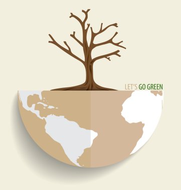 Save the world, Dry tree on a deforested globe. Vector illustrat clipart