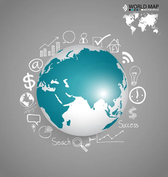Moderner Globus mit Anwendungssymbol, modernes Template-Design. vect — Stockvektor