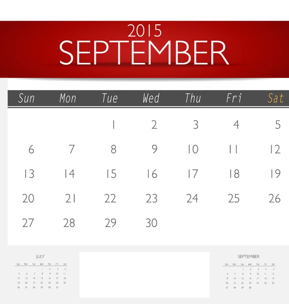 Eenvoudige 2015 kalender, september. vectorillustratie. — Stockvector