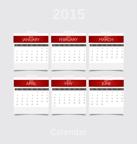 Eenvoudige 2015 jaarkalender (januari, februari, maart, april, mei, — Stockvector