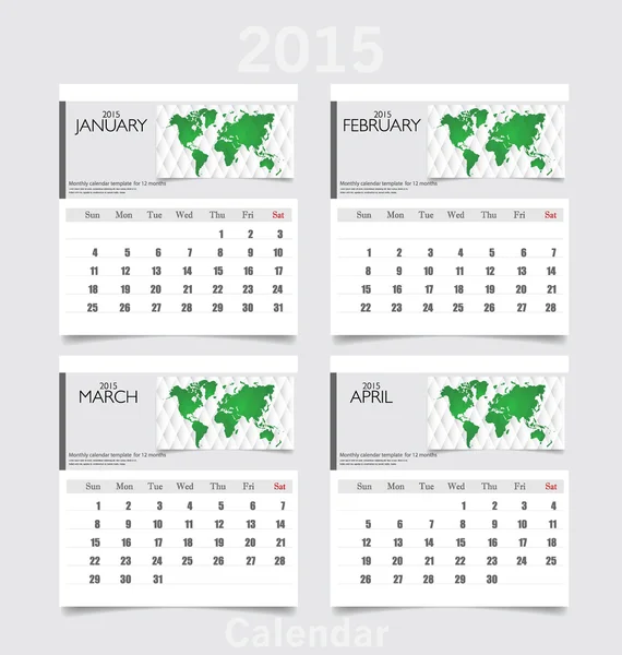 Calendario simple del año 2015 (enero, febrero, marzo, abril). Vec — Archivo Imágenes Vectoriales