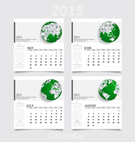 Eenvoudige 2015 jaarkalender (mei, juni, juli, augustus). Vector illu — Stockvector