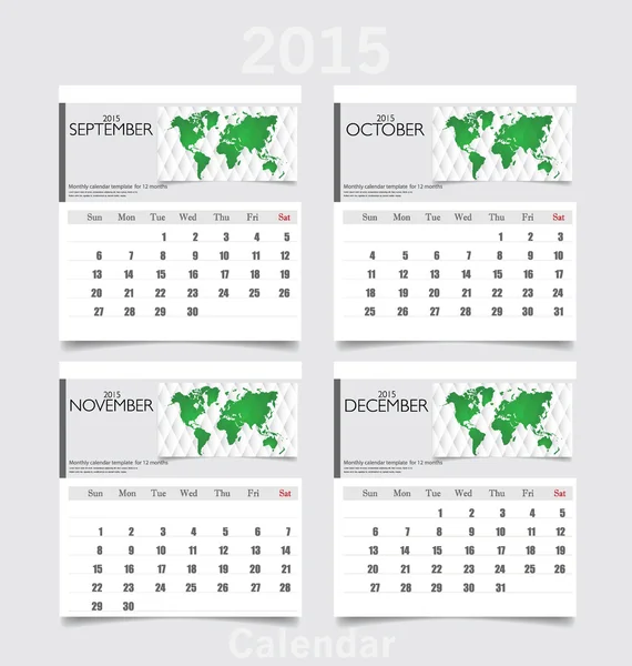 単純な 2015 年カレンダー (9 月、10 月、11 月、年 12 月 — ストックベクタ