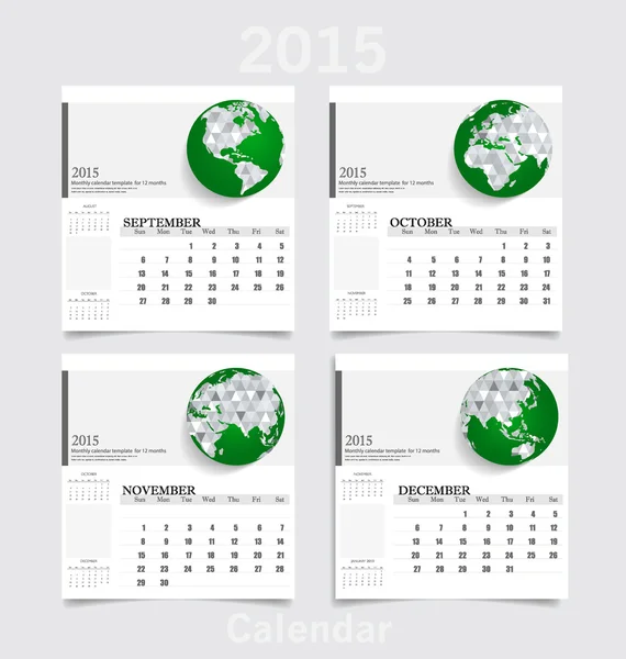 Calendrier simple de l'année 2015 (septembre, octobre, novembre, décembre) — Image vectorielle