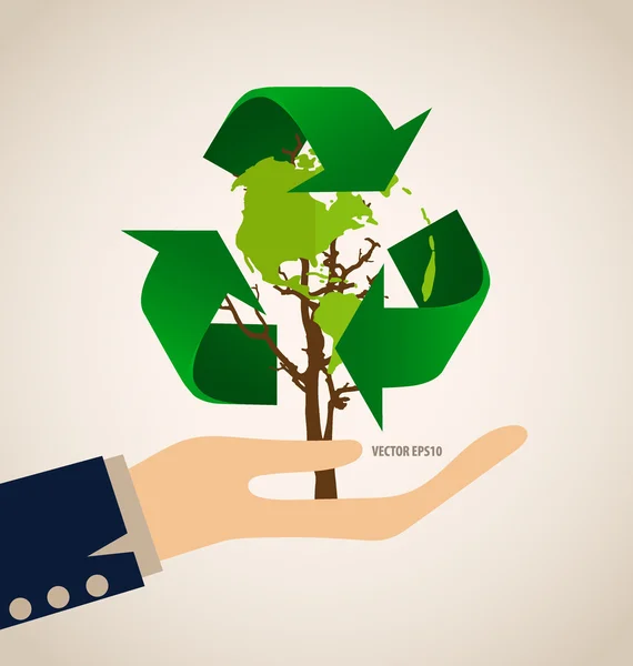 Piensa en el concepto ecológico verde. Árbol con símbolo de reciclaje, vector I — Archivo Imágenes Vectoriales