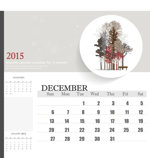 2015 kalender, månadsvis kalendermall för December. Vector il — Stock vektor