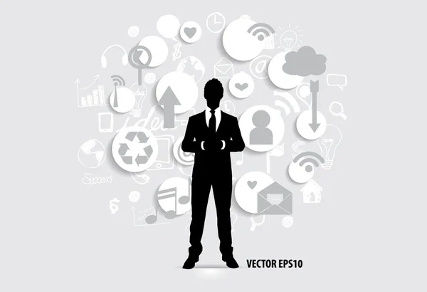 Affärsman med moln av ansökan. Vektor illustration. — Stock vektor