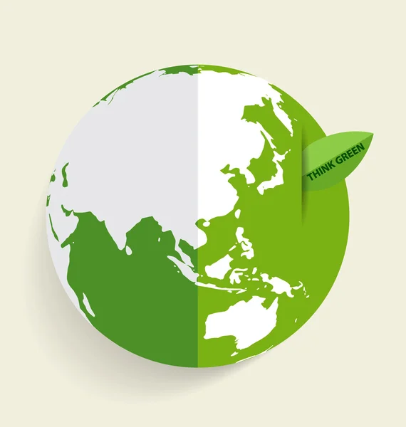 Grüne Öko-Erde, grüne Erde mit grünem Blatt. Vektor illustratio — Stockvektor