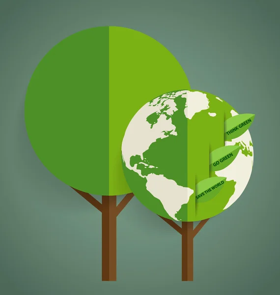 Verde Eco Tierra Árbol en forma de mapa del mundo. Ilustración vectorial . — Vector de stock