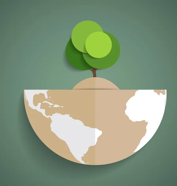 Зелений Еко землі, паперу зеленого дерева на земній кулі, Векторні ілюстрації. — стоковий вектор