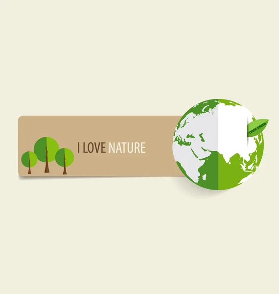 Natuur banner, papier met de groene Eco aarde, vectorillustratie. — Stockvector
