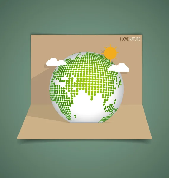 Pop-up card com Green Eco Earth. Ilustração vetorial . — Vetor de Stock