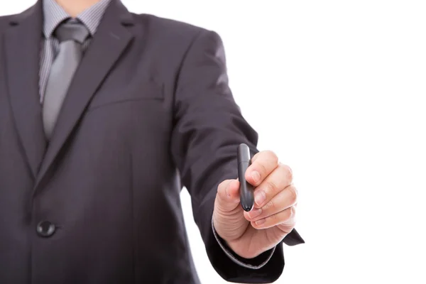 Businessman writing on copy space against white background — Stock Photo, Image