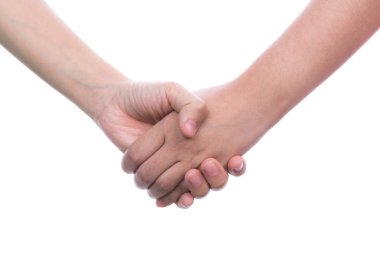 Beyaz arka plan üzerinde izole el el dokunuyor