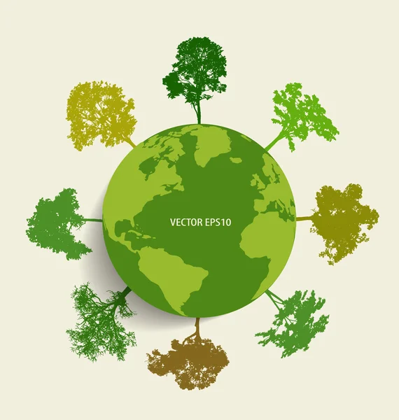 Grüne Öko-Erde, grüne Erde mit Bäumen. Vektorillustration — Stockvektor