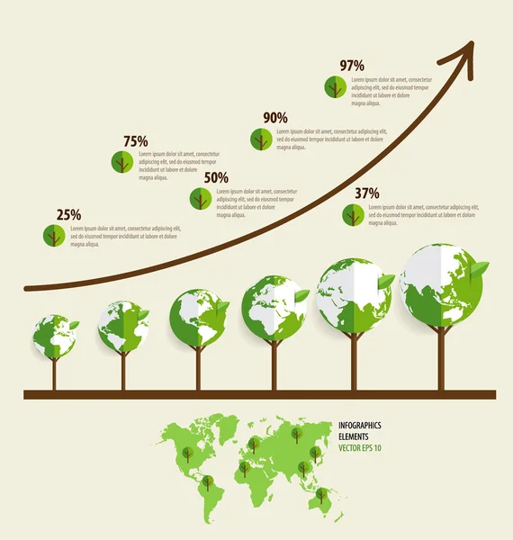 Ecología Elementos de diseño de infografía. Gráfico de crecimiento sostenible — Vector de stock