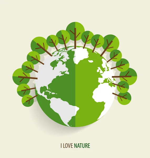 Green Eco aarde, groene aarde met bomen. Vectorillustratie — Stockvector