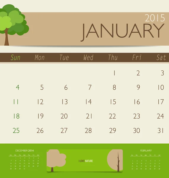 2015 kalendarza, co miesiąc szablon kalendarza w styczniu. Wektor chory — Wektor stockowy