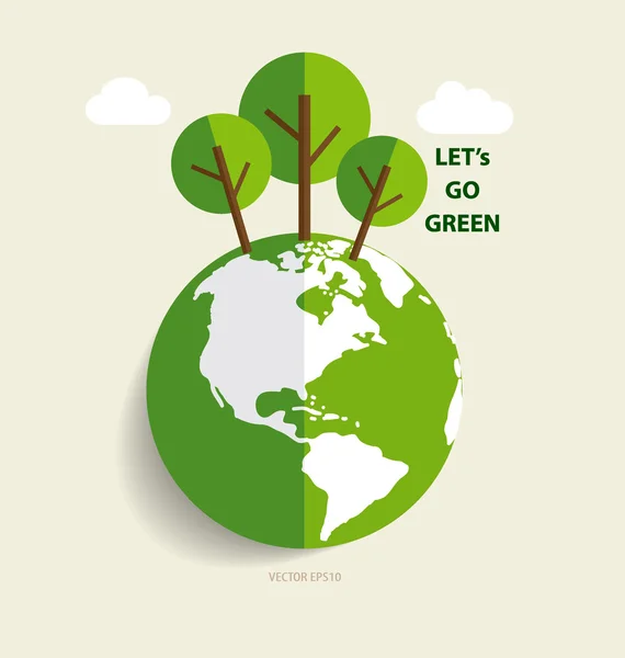 Πράσινη Eco γη, Πράσινη Γη με τα δέντρα. Vector εικονογράφηση — Διανυσματικό Αρχείο