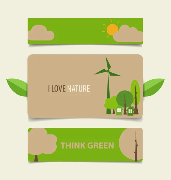 Banner da natureza, rótulos ecológicos e cartões. Ilustração vetorial — Vetor de Stock