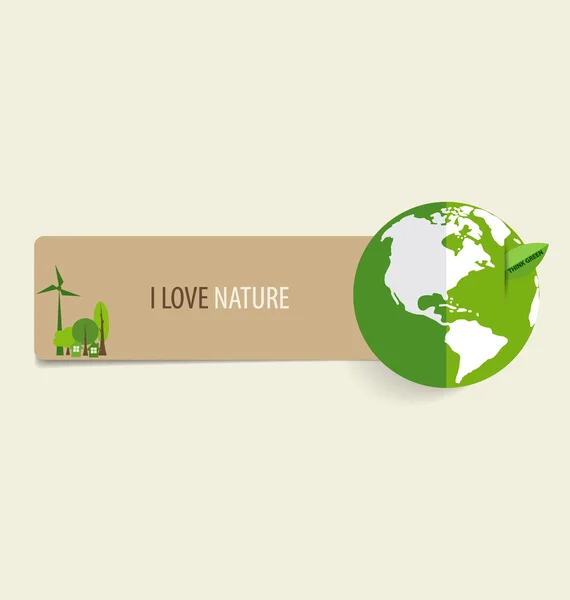 自然的旗帜，纸与绿色生态地球，矢量图. — 图库矢量图片