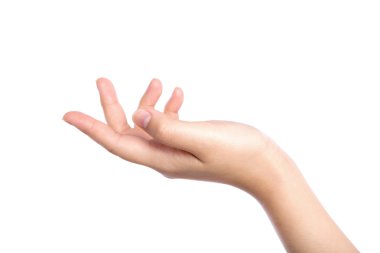 güzel kadın el izole üzerinde beyaz arka plan tutarak