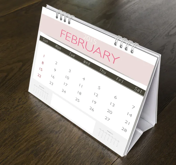 February Calendar  2015 on wood table — Stock Photo, Image