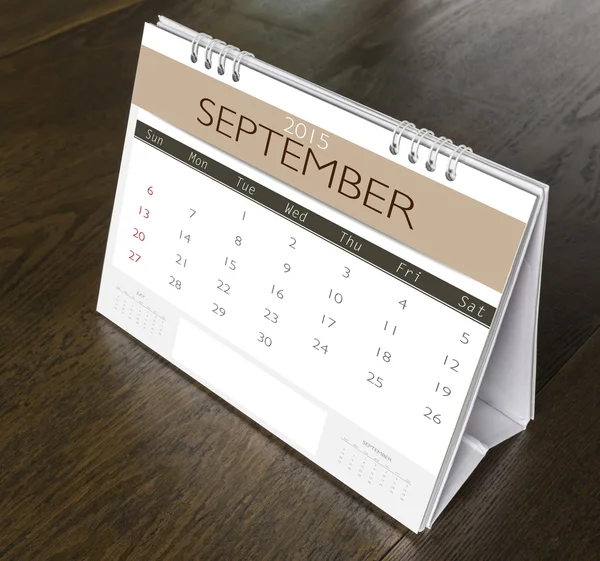 September agenda 2015 op houten tafel — Stockfoto