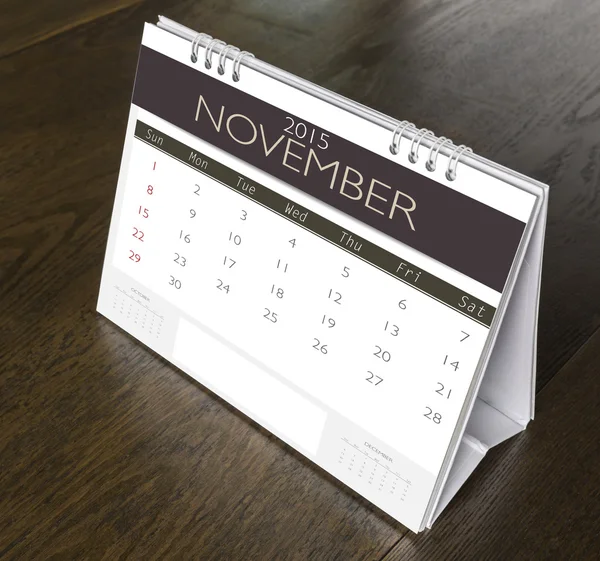 Listopadu roku 2015 kalendář na dřevěný stůl — Stock fotografie
