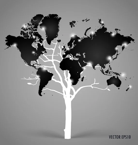 Mapa del mundo en forma de árbol. Ilustración vectorial . — Vector de stock