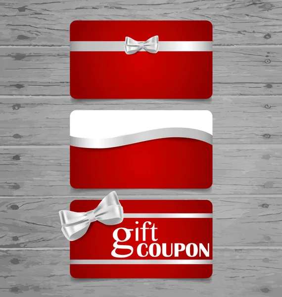 Holiday Gift Coupons met cadeau bogen en linten. Vector illustra — Stockvector