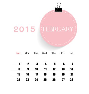 2015 takvimi, Şubat için aylık takvim şablonu. Vektör Il