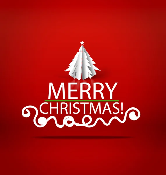 Blahopřání vánoční nápisy s origami vánoční stromek, — Stockový vektor