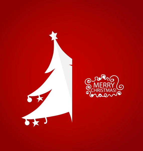 Christmas greeting card with Origami Christmas tree, vector illu — Stock Vector