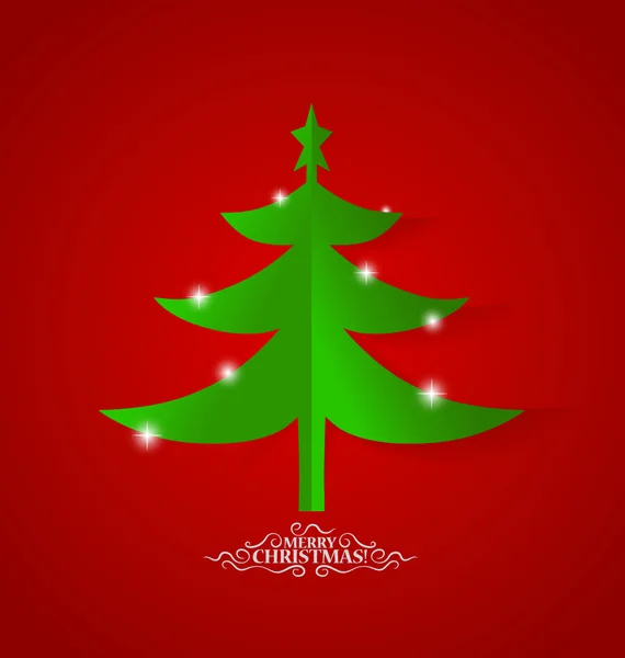 Christmas greeting card with origami Christmas tree, vector illu — Stock Vector