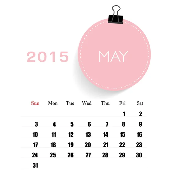 2015 calendario, plantilla de calendario mensual para mayo. Vector illustr — Vector de stock
