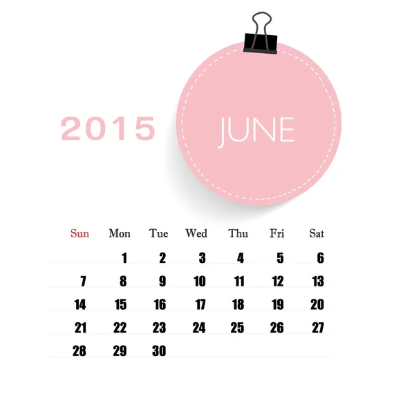 2015 日历，6 月每月日历模板。矢量这 — 图库矢量图片